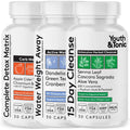 Youth & Tonic 3Pk Detox Cleanse Kick-Off - Colon Cleanser & Water Loss Support - 15 Day Weight Management for Bloating & Water Retention Relief, Body, Gut & Colon Cleanse - 90 Capsules for Women & Men