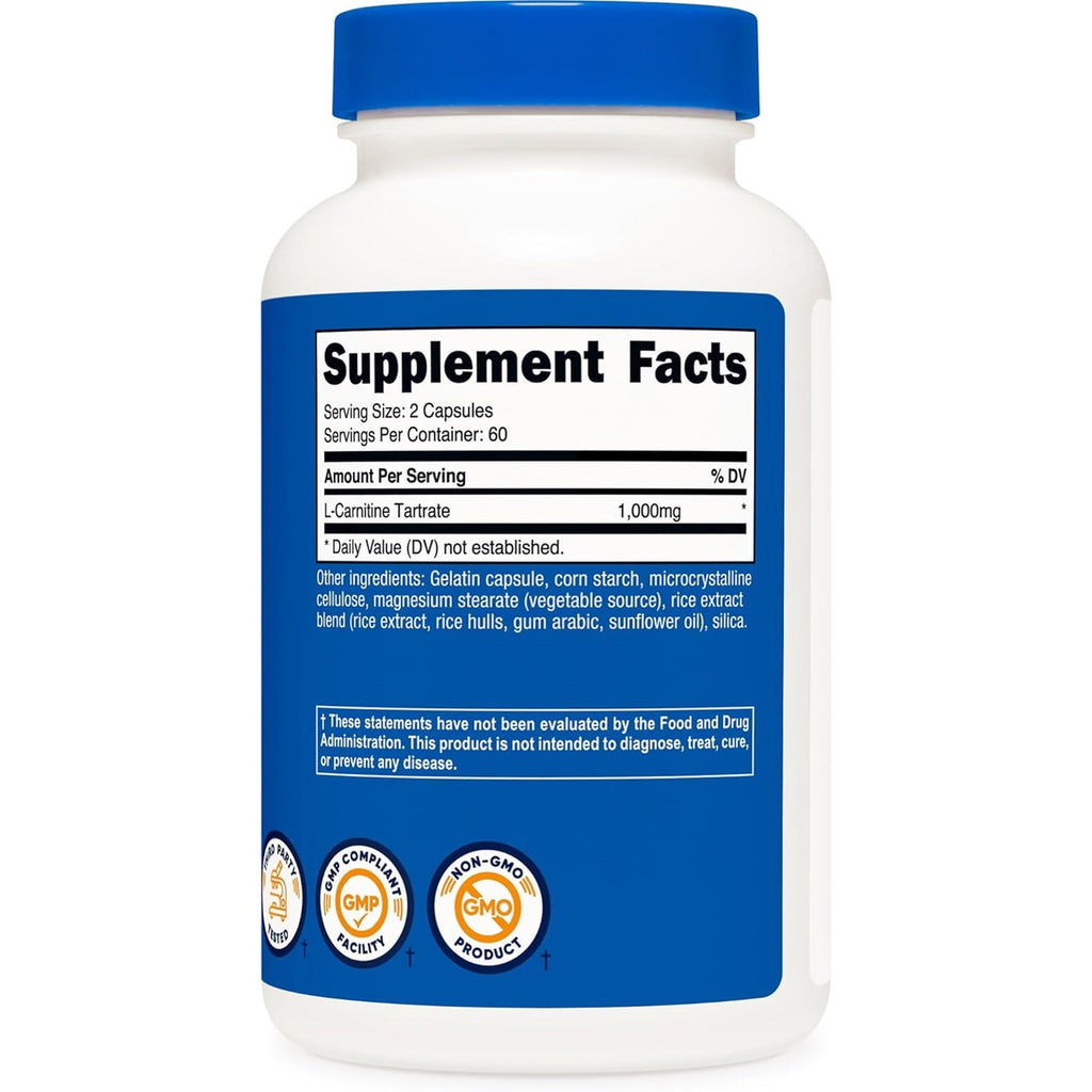 Nutricost L-Carnitine Tartrate 1000Mg, 120 Capsules - 500Mg per Capsule (60 Servings)