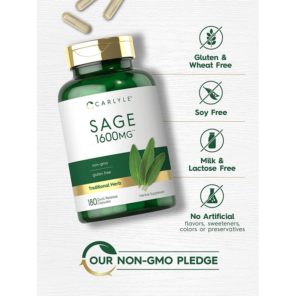 Carlyle Sage Supplement | 180 Capsules | High Potency | Non-Gmo, Gluten Free
