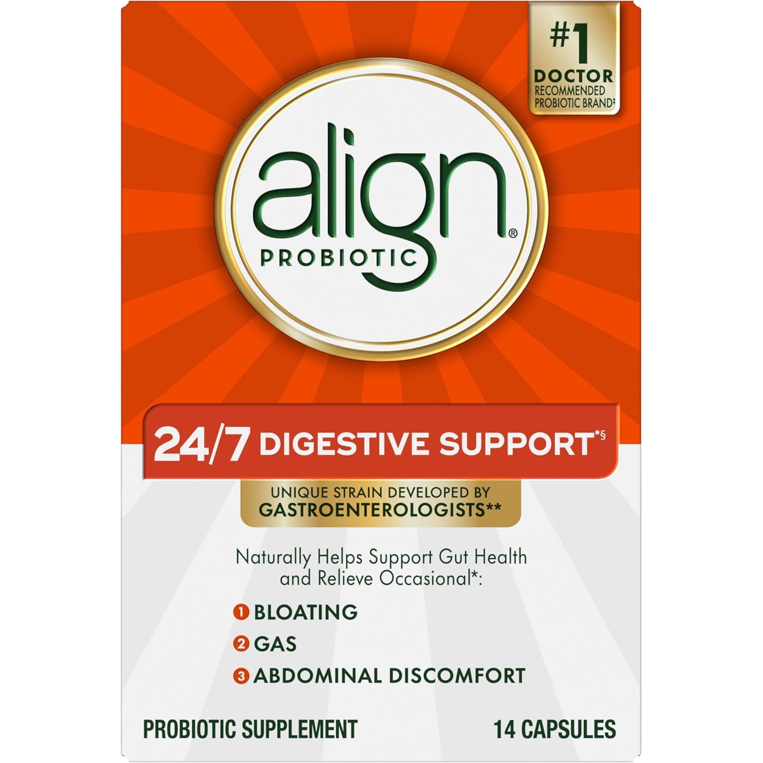 Align Probiotic, 24/7 Digestive Support*§, Probiotics for Women and Men, Probiotics for Digestive Health, Men and Womens Probiotic Capsules Help Relieve Occasional Bloating & Gas*, 14 Capsules