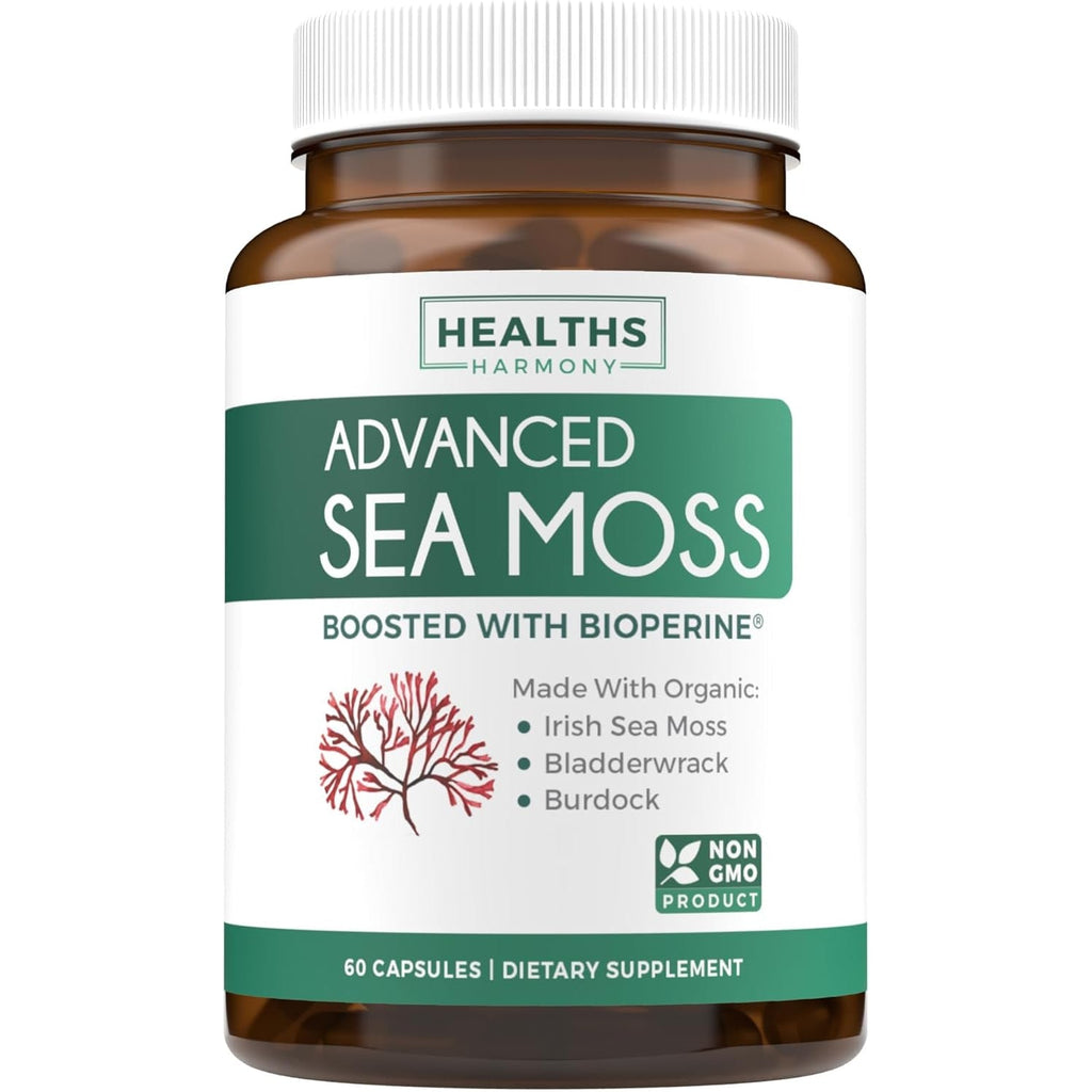 Organic Irish Sea Moss Capsules - Organic Sea Moss Capsules with Bladderwrack Burdock Root and Black Pepper Extract for Enhanced Absorption - Vegan Non-Gmo & Made in the USA (1 Month Supply)