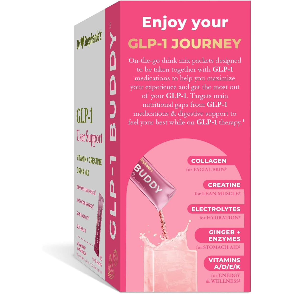 Dr. Stephanie'S GLP-1 Buddy Pair with GLP-1 Boosters for Best Results - Digestive Support, Preserve Lean Muscle, Replenish Vitamins - Strawberry Watermelon Drink Mix