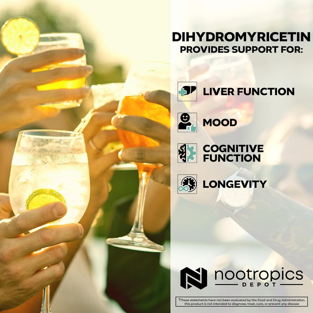 Nootropics Depot Dihydromyricetin (DHM) Capsules | after Drinking Support & Next Day Recovery | DHM Supplement | Supports Alcohol Metabolism | Vine Tea Extract (Ampelopsis Grossedentata) | 60Ct