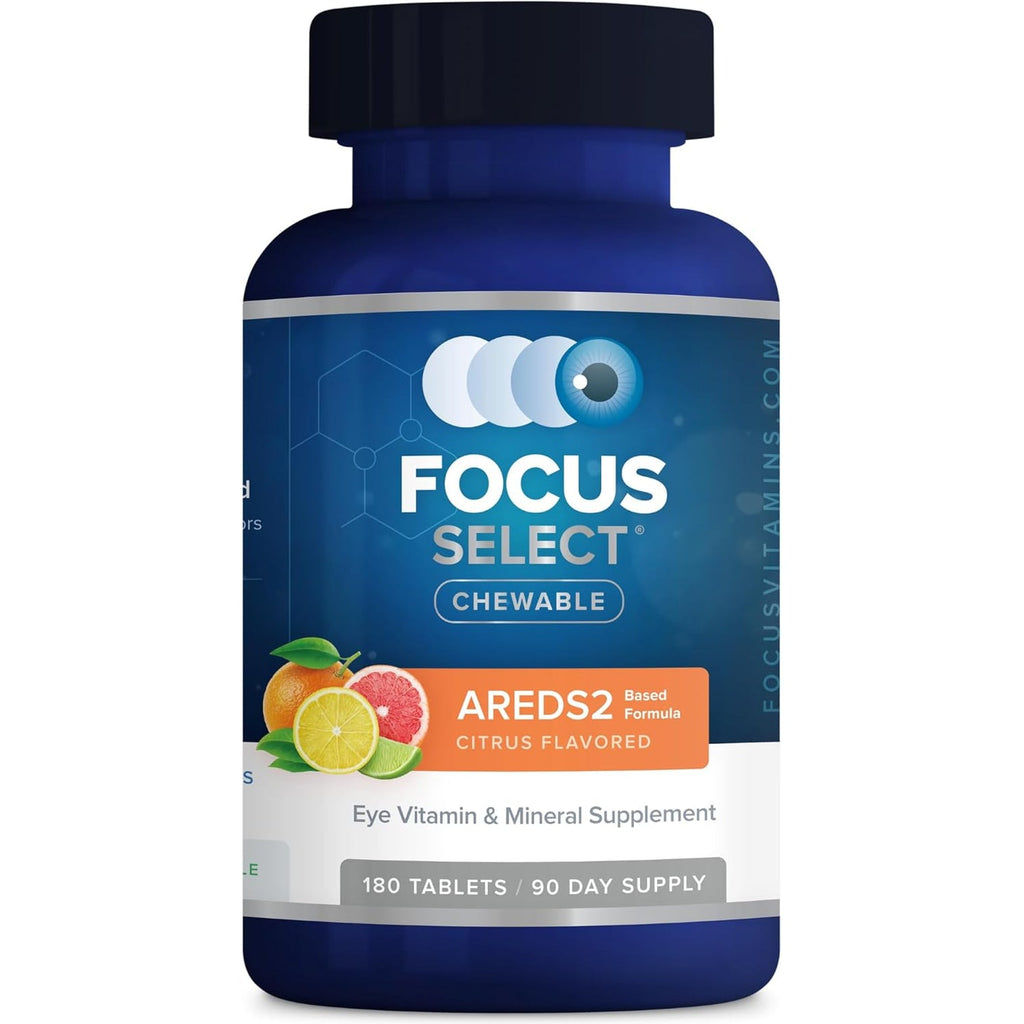 Focus Select AREDS2 Based Chewable Eye Vitamin-Mineral Supplement for Eyes (180 Ct. 90 Day Supply) Citrus Flavored Eye Chewable - Low Zinc Formula