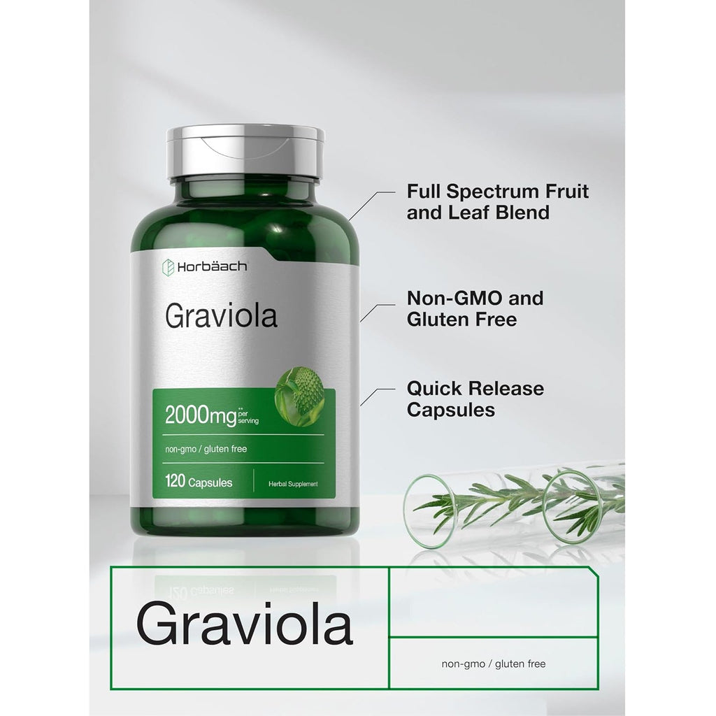 Horbäach Graviola Capsules | 120 Count | Soursop (Annona Muricata) | Non-Gmo & Gluten Free