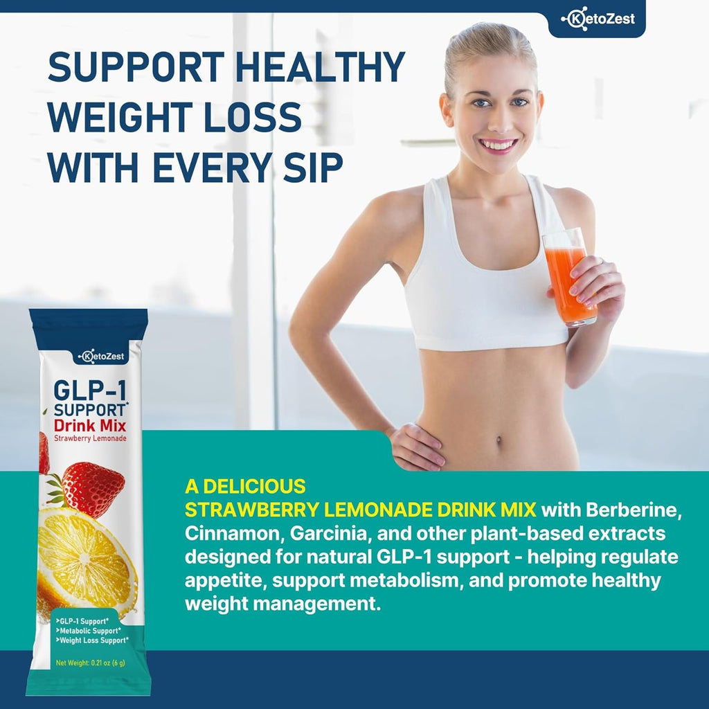 GLP-1 Support Drink Mix Powder for Women Men - Weight Loss Support Prebiotic Fiber Supplement - Daily Natural Drink Mix for Metabolism Reduce Bloating Fat Burn Gut Health Support