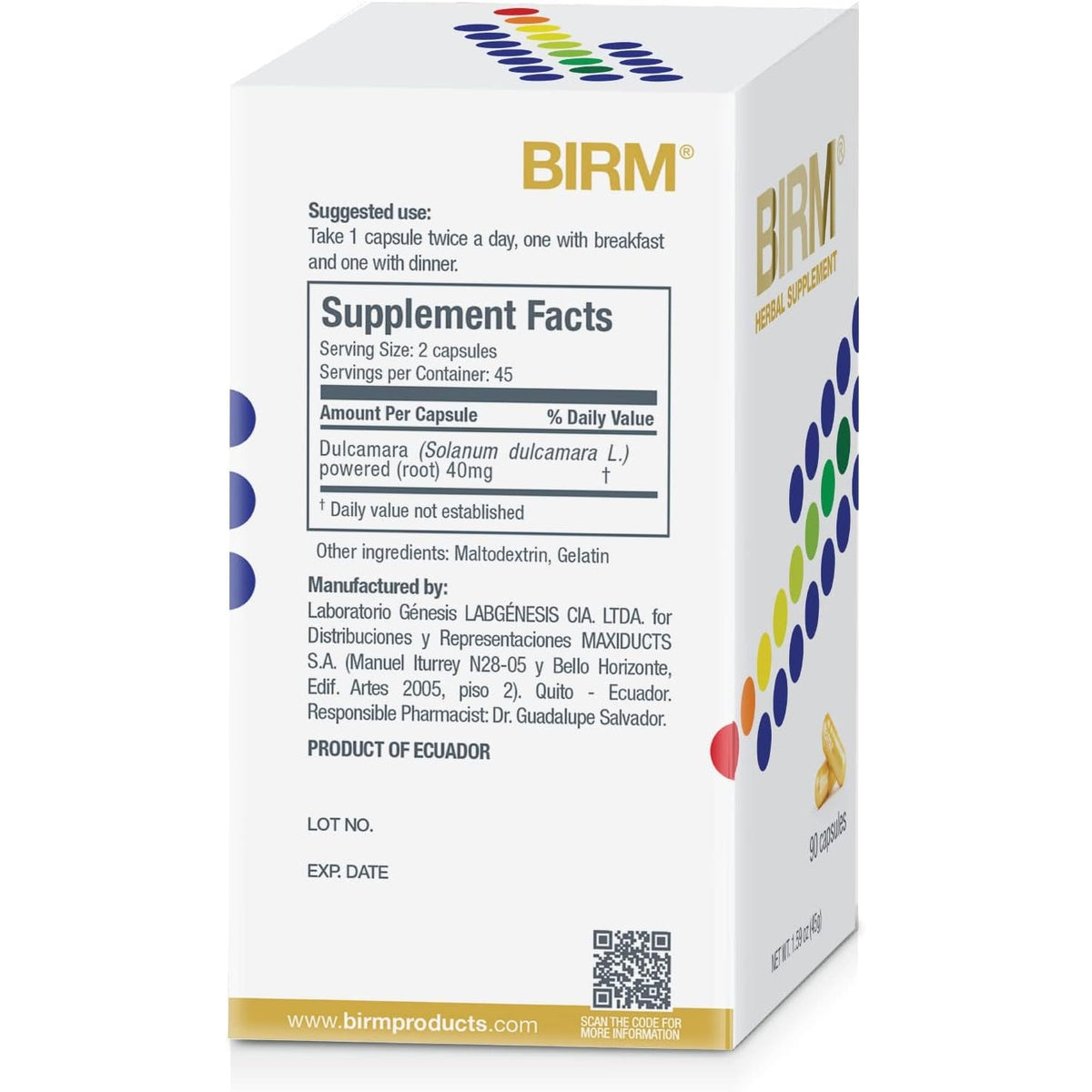 BIRM Preventive Herbal Supplement - Natural Extract Support for a Healthy Immune System - Made in Ecuador, 90 Capsule Bottle (40MG)