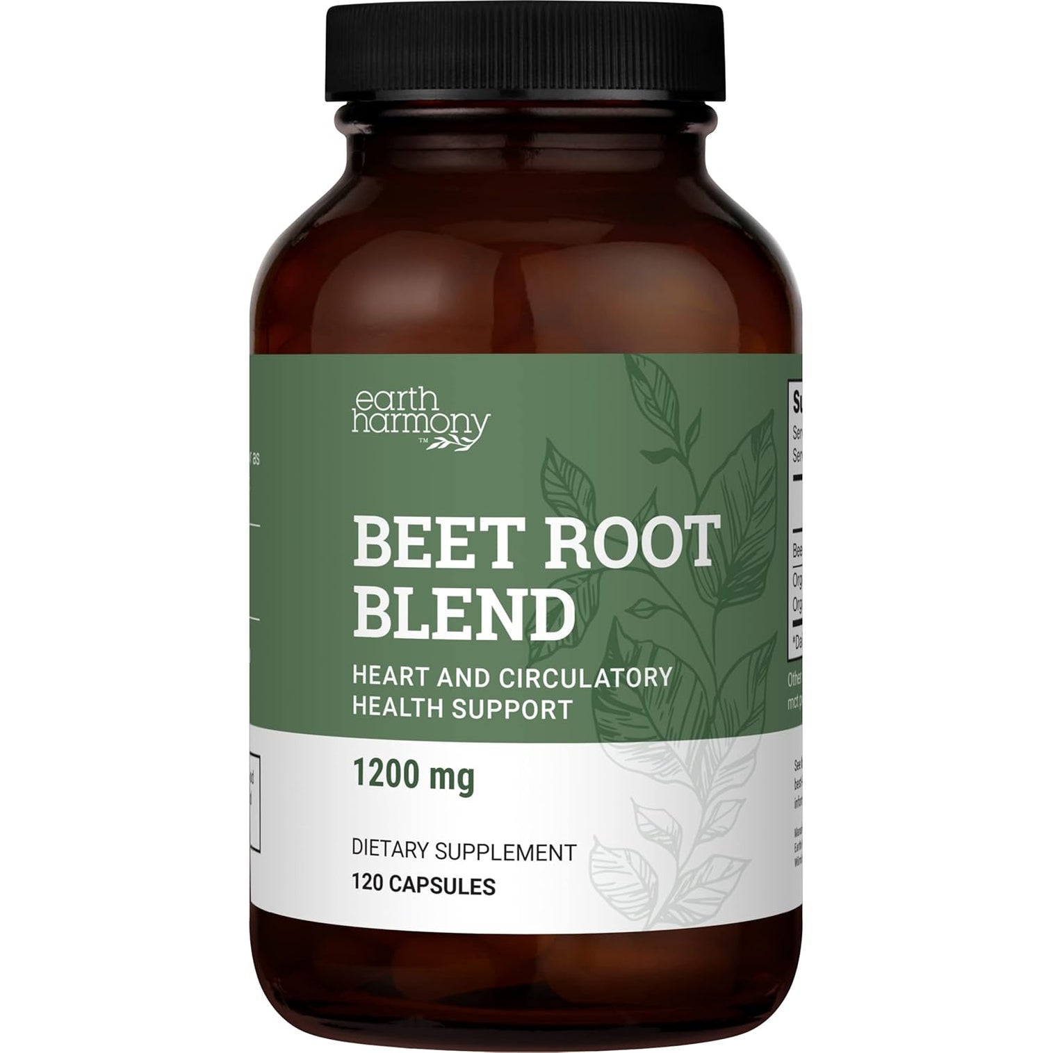 Earth Harmony Naturals Organic Beet Root Capsules 1200 Mg - Beet Root Powder & Juice Blend Supplement for Men and Women - 120 Capsules