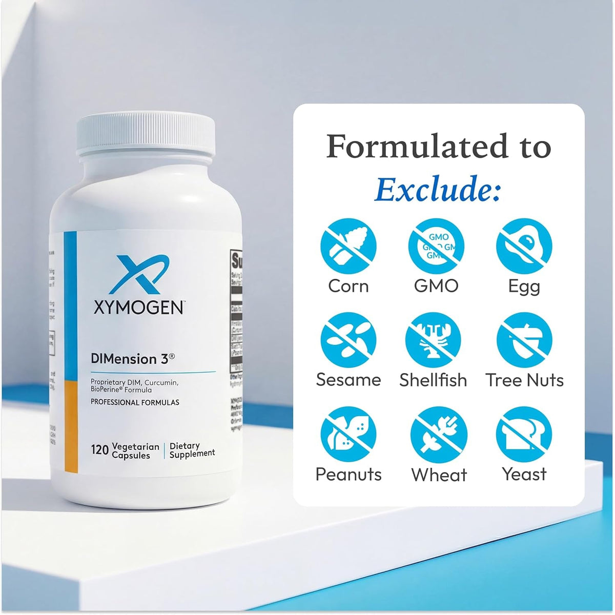 XYMOGEN Dimension 3 - DIM Supplement for Hormonal Balance & Estrogen Metabolism Support* - with Curcumin & Bioperine - Gluten-Free - 120 Capsules