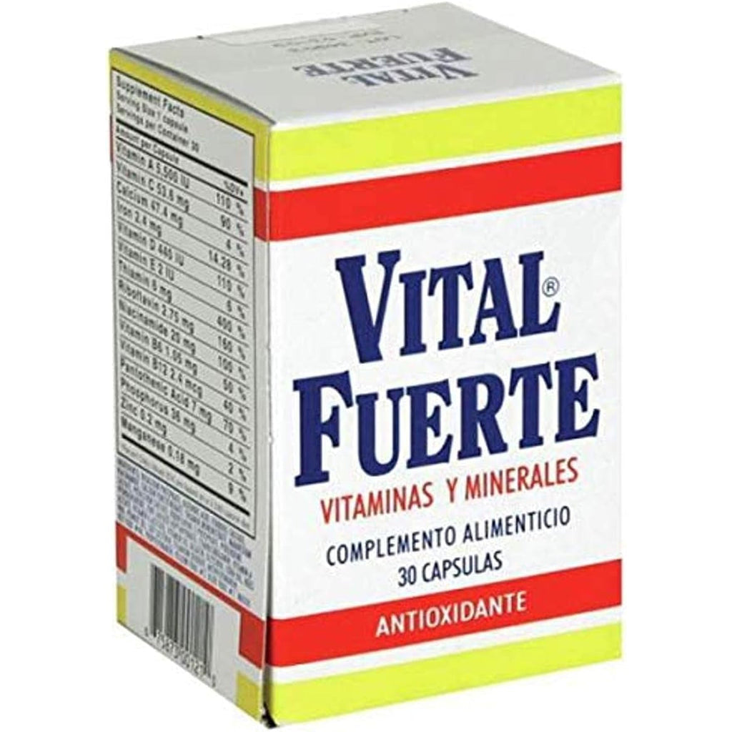 Vital Fuerte, Vitamins and Minerals Supplement, 30 Capsules, Bottle.