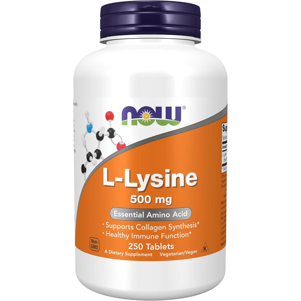 NOW Supplements, L-Lysine (L-Lysine Hydrochloride) 500 Mg, Amino Acid, 250 Tablets