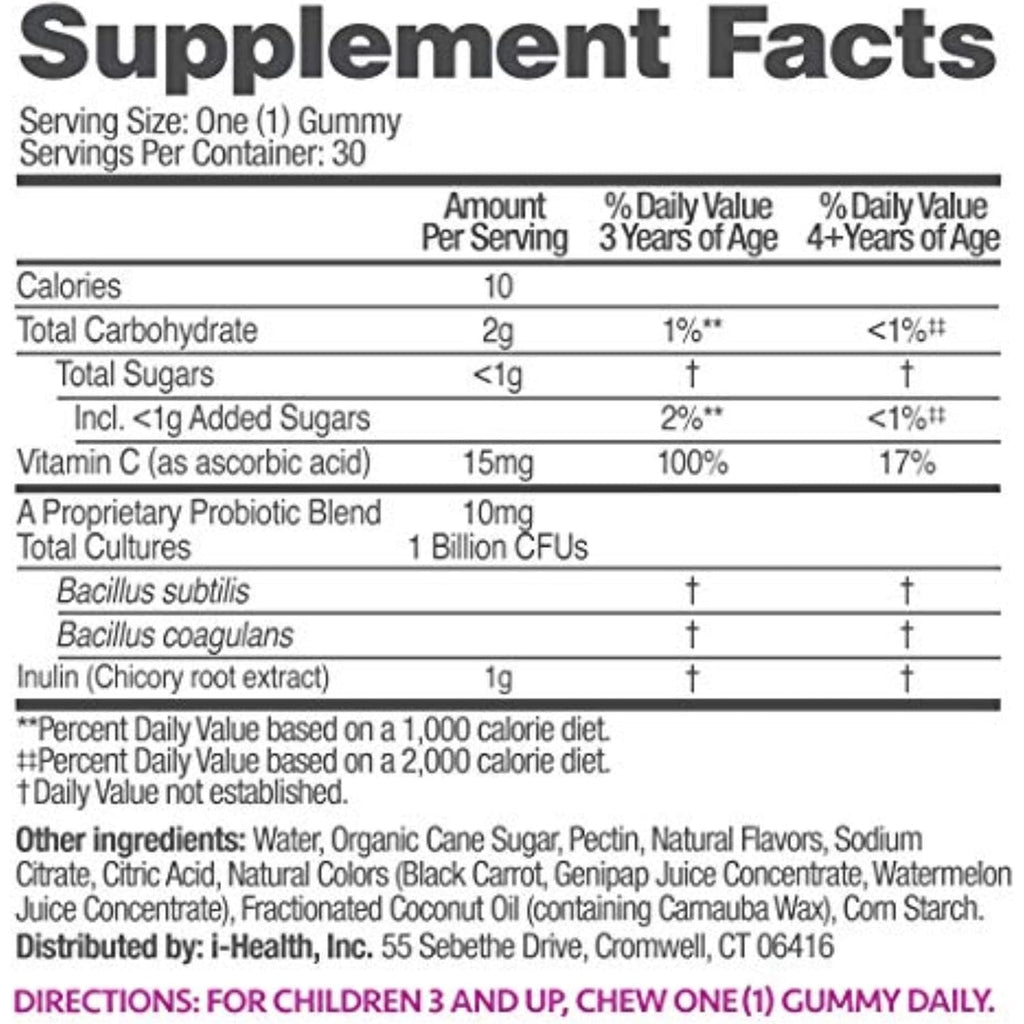 Up4 Kids Probiotic Gummies, Digestive and Immune Support with Prebiotics and Vitamin C, Gelatin Free, Gluten Free and Non-Gmo, for Ages 3+, 30 Count