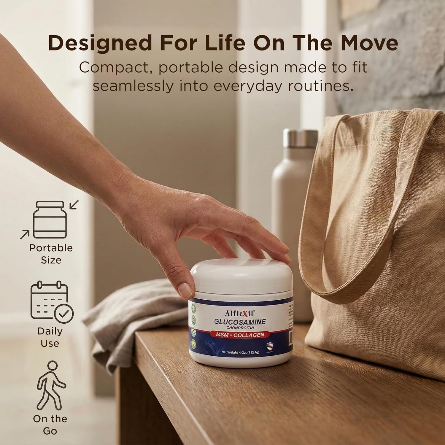 Glucosamine plus Chondroitin Cream with MSM & Collagen, Supports Healthy Joints, Joint & Muscle Pain Relief, Improves Mobility, Fast Absorption, and Moisturizes Skin, 4 Oz.