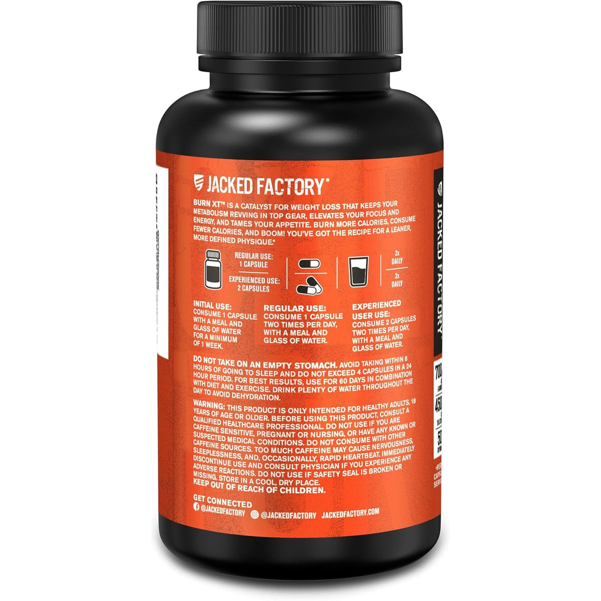 Jacked Factory Burn-Xt Clinically Studied Fat Burner & Weight Loss Supplement - Appetite Suppressant & Energy Booster - with Acetyl L-Carnitine, Green Tea Extract and More - 60 Natural Diet Pills