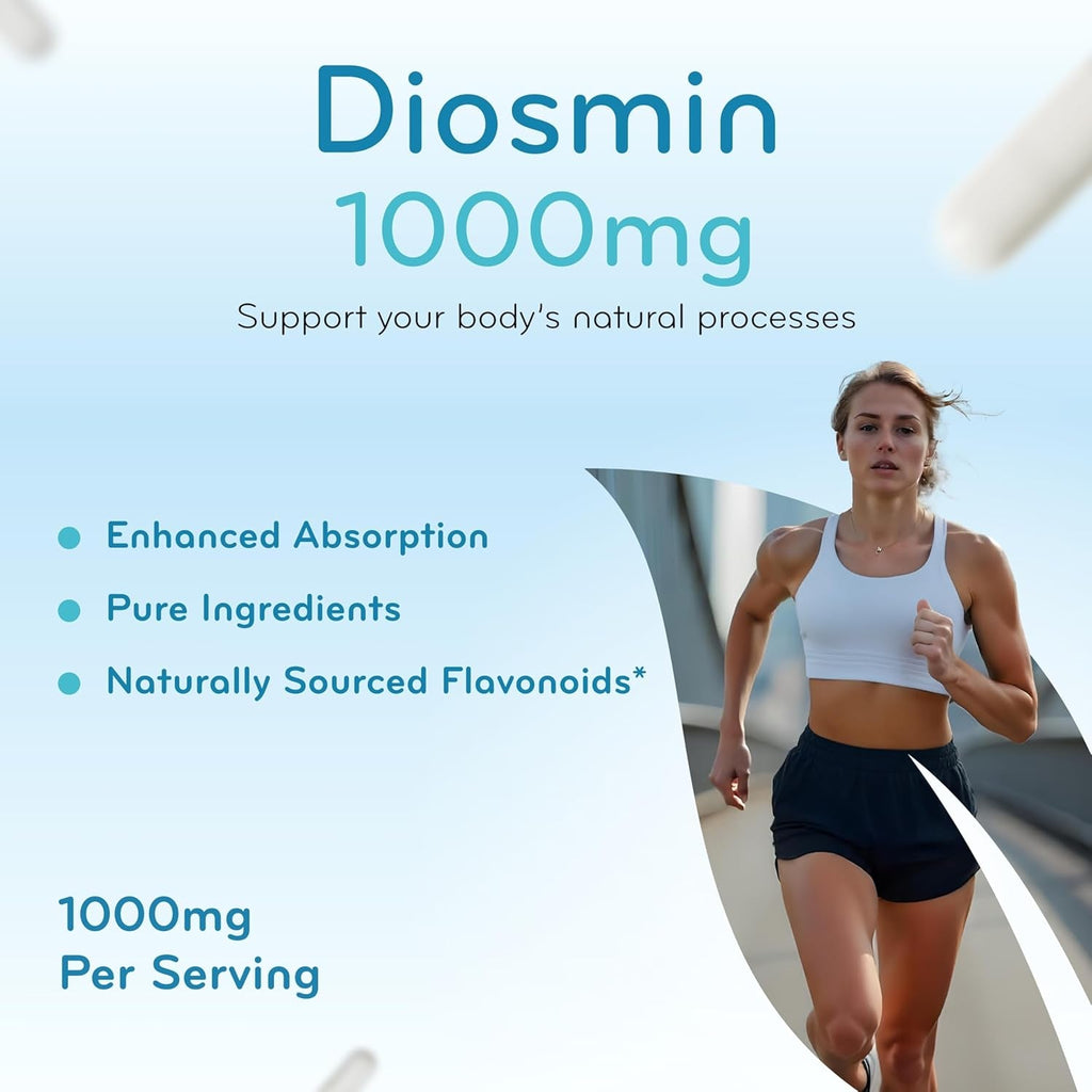 Diosmin 1000Mg Circulation and Vein Support Supplement - High Strength Diosmin Varicose Leg Vein Supplement - Vegan Non-Gmo & Gluten Free - Formulated in American Cgmp Lab (90 Servings)