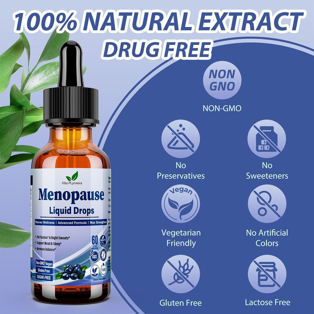 Menopause Supplements Liquid Drops, 8-In-1 Menopause Vitamin W. Black Cohosh, Ashwagandha, D3 B6 Multivitamin for Hot Flash, Night Sweats, Hormone Balance & Mood Support for Women over 40