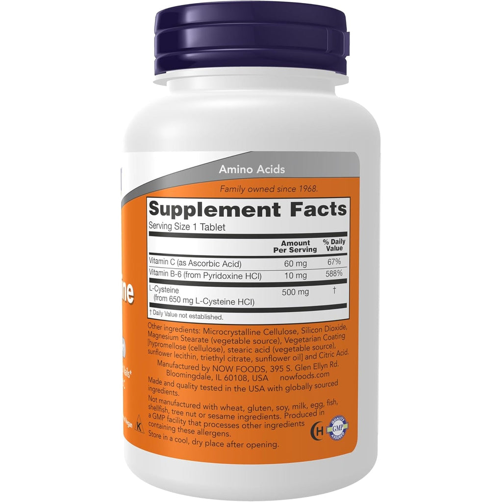 NOW Foods Supplements, L-Cysteine 500 Mg with Vitamins B-6 and C, Structural Support*, 100 Tablets