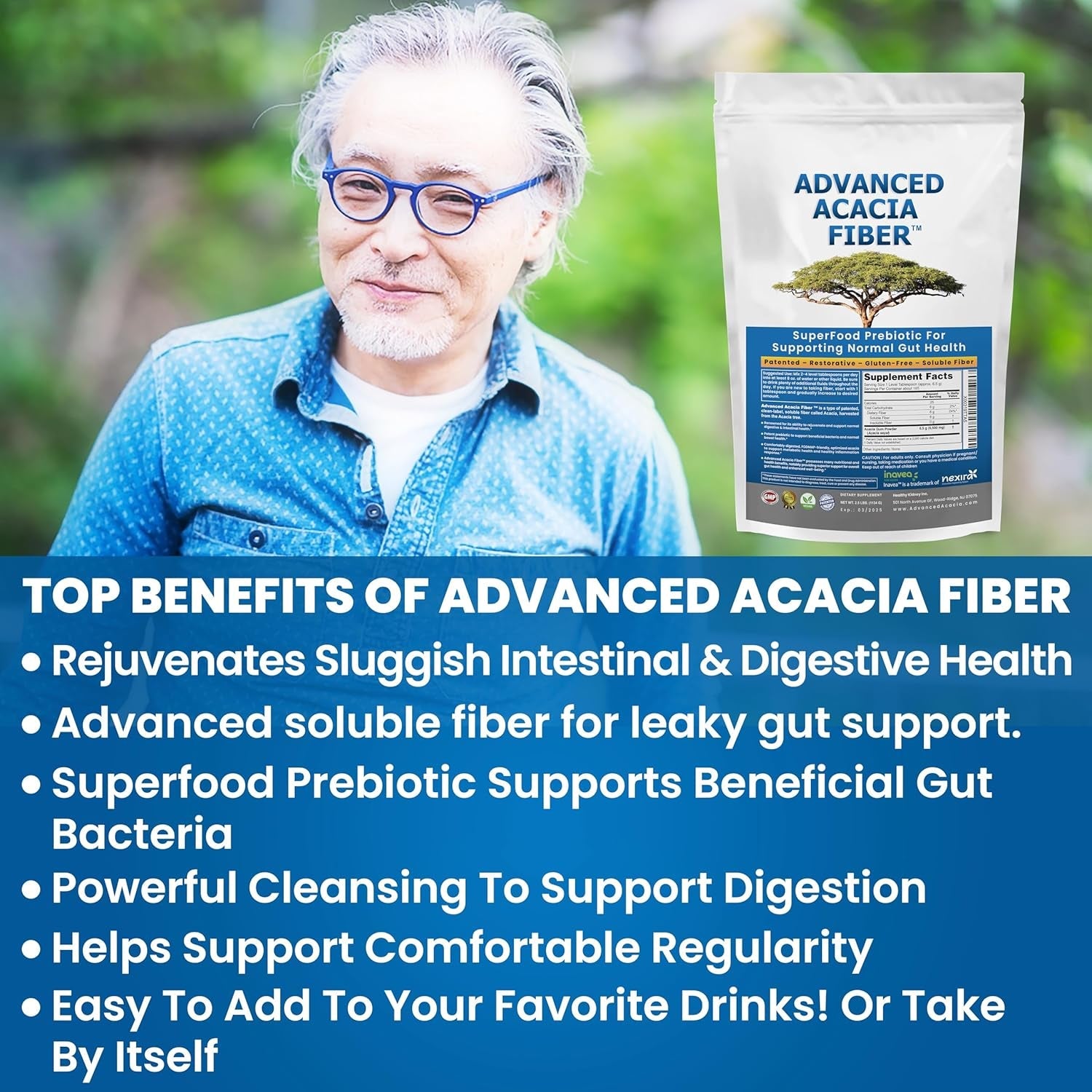 Advanced Acacia Fiber Powder 2.5 Ibs (40Oz) Organic Soluble Fiber Leaky Gut Repair Powder. Natural Supplement Prebiotic for Gut Repair