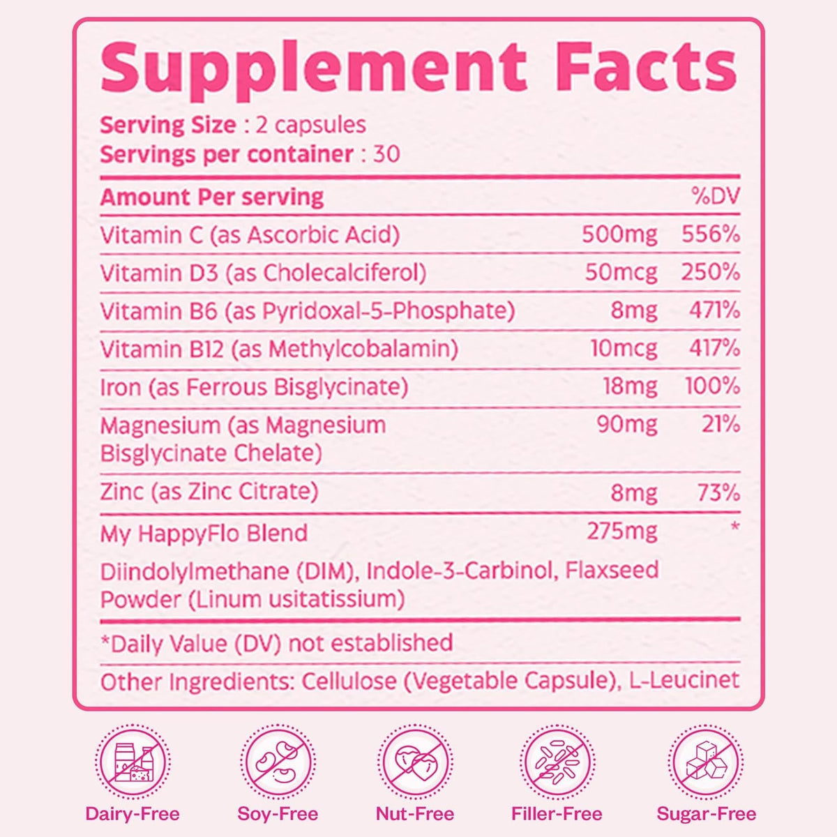 My Happy Flo Period Relief Supplement – Cramp Relief, Heavy Periods & Irregular Period Support, Bloating & Fibroid, Gentle Iron, DIM, Magnesium, Vitamin D3, Plant-Based PMS & Hormone Support | 60 Caps