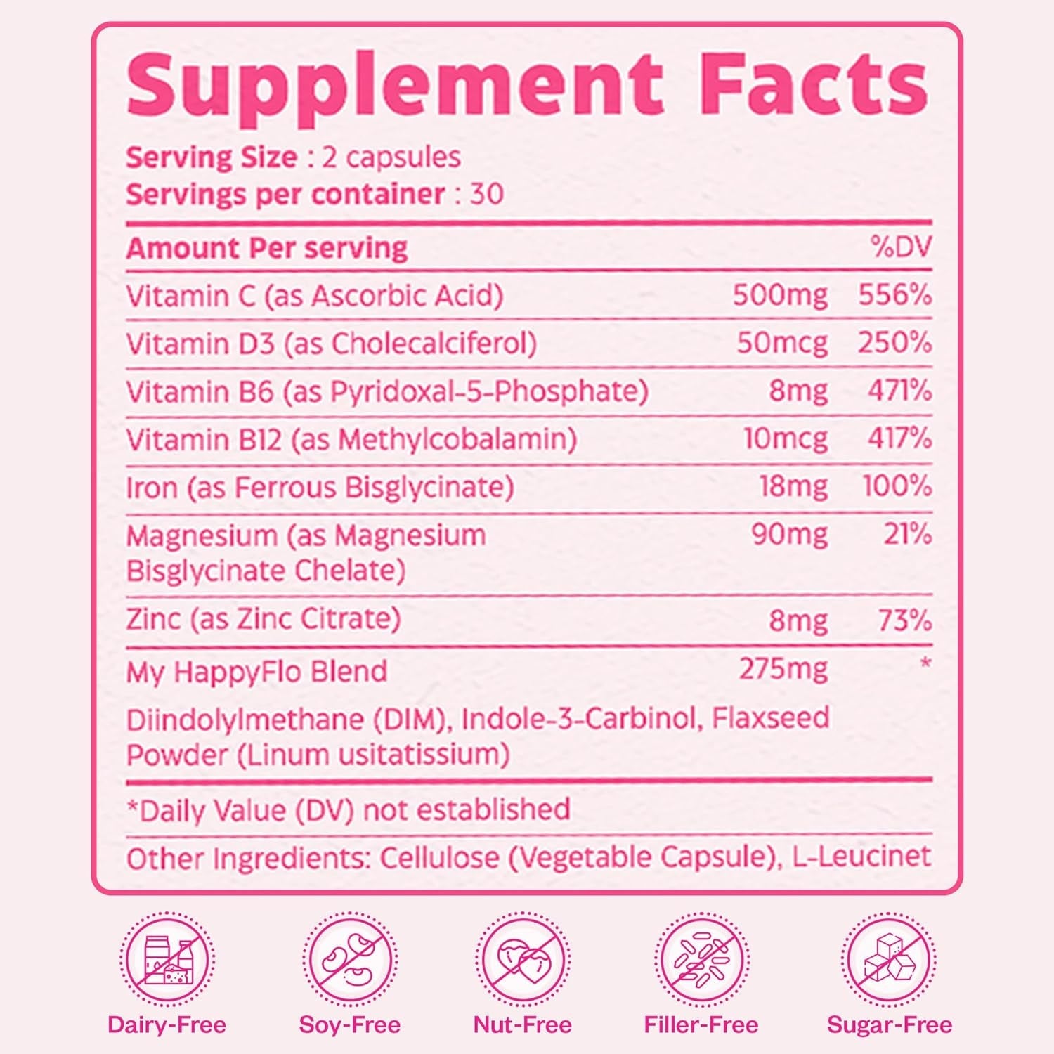 My Happy Flo Period Relief Supplement – Cramp Relief, Heavy Periods & Irregular Period Support, Bloating & Fibroid, Gentle Iron, DIM, Magnesium, Vitamin D3, Plant-Based PMS & Hormone Support | 60 Caps