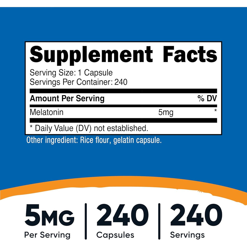 Nutricost Melatonin 5Mg, 240 Capsules - 5Mg per Serving, Non-Gmo, Gluten Free