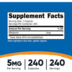 Nutricost Melatonin 5Mg, 240 Capsules - 5Mg per Serving, Non-Gmo, Gluten Free