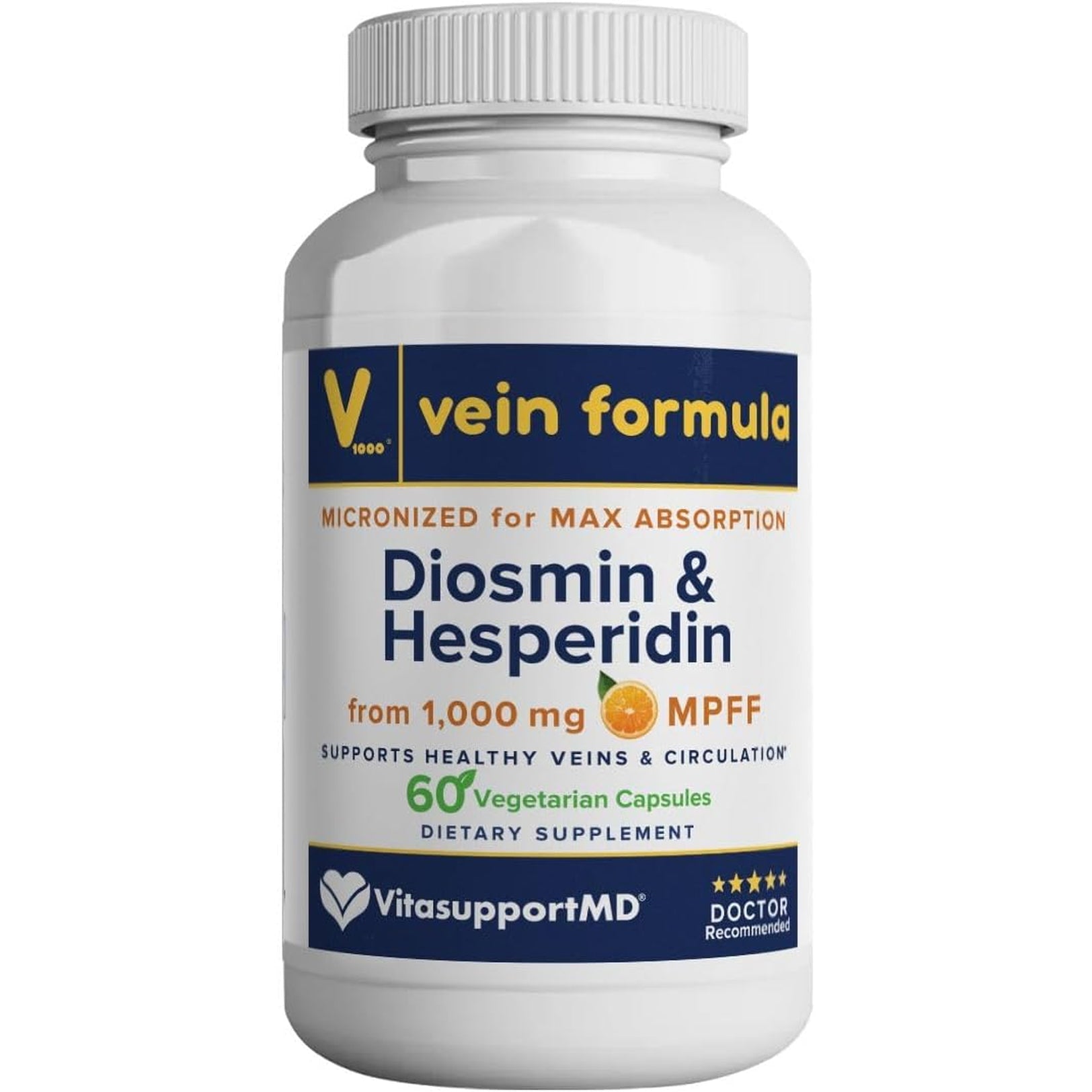 Vein Formula Diosmin Hesperidin 1000Mg, Micronized Bioflavonoids Blend for Blood Circulation, Vein Support MPFF Supplement for Circulation in Legs and Feet, and Healthy Blood Flow Support, 60 Capsules