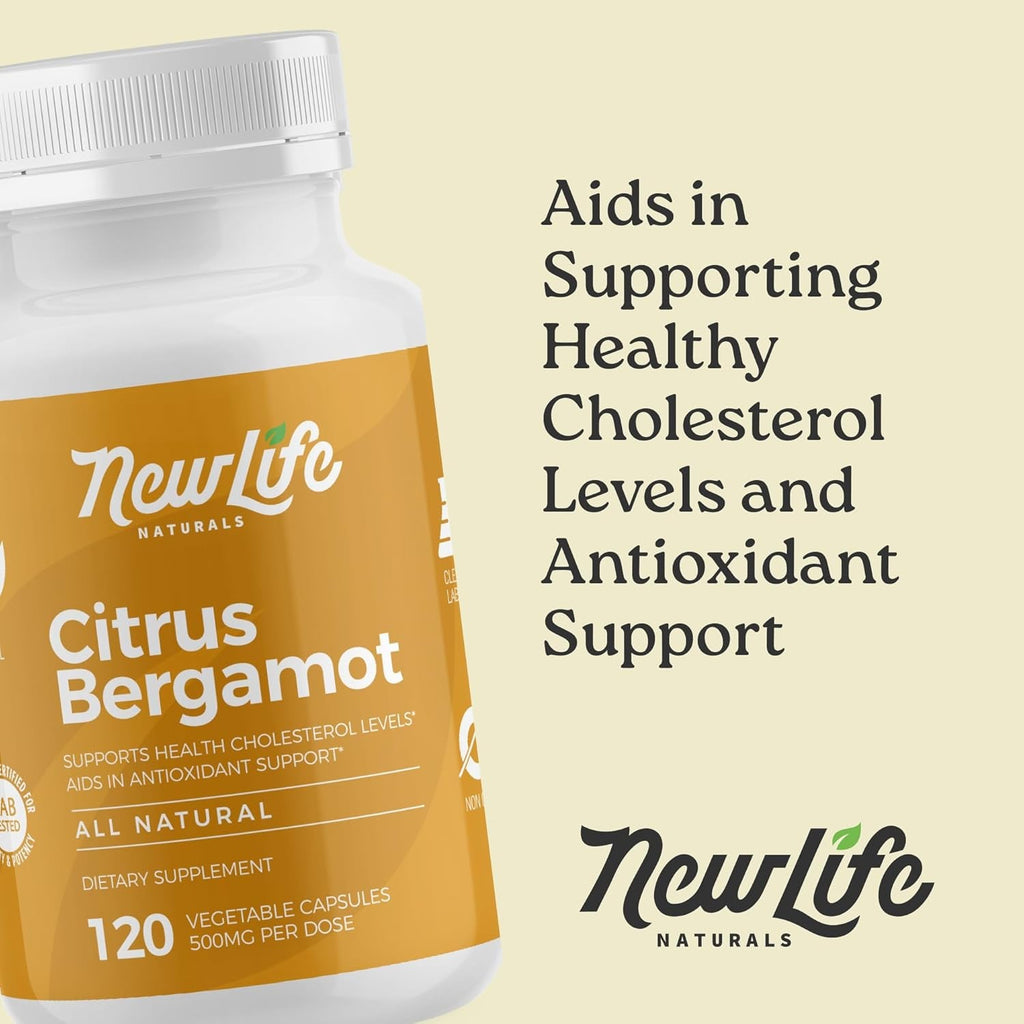 Newlife Naturals Citrus Bergamot Supplements 500 MG - Heart Health - Supplement for Wellness and Aging Support - Pure Extract Formula - 60 Veggie Capsules