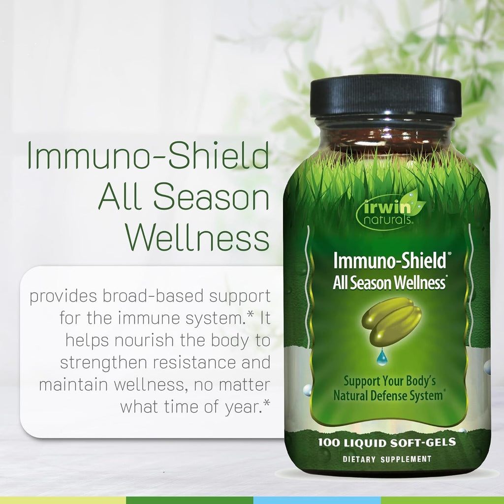 Irwin Naturals Immuno-Shield All Season Wellness - Promote Body'S Natural Defense System - Powerful Antioxidants and Immune Support Supplement for Men and Women - 100 Liquid Soft-Gels