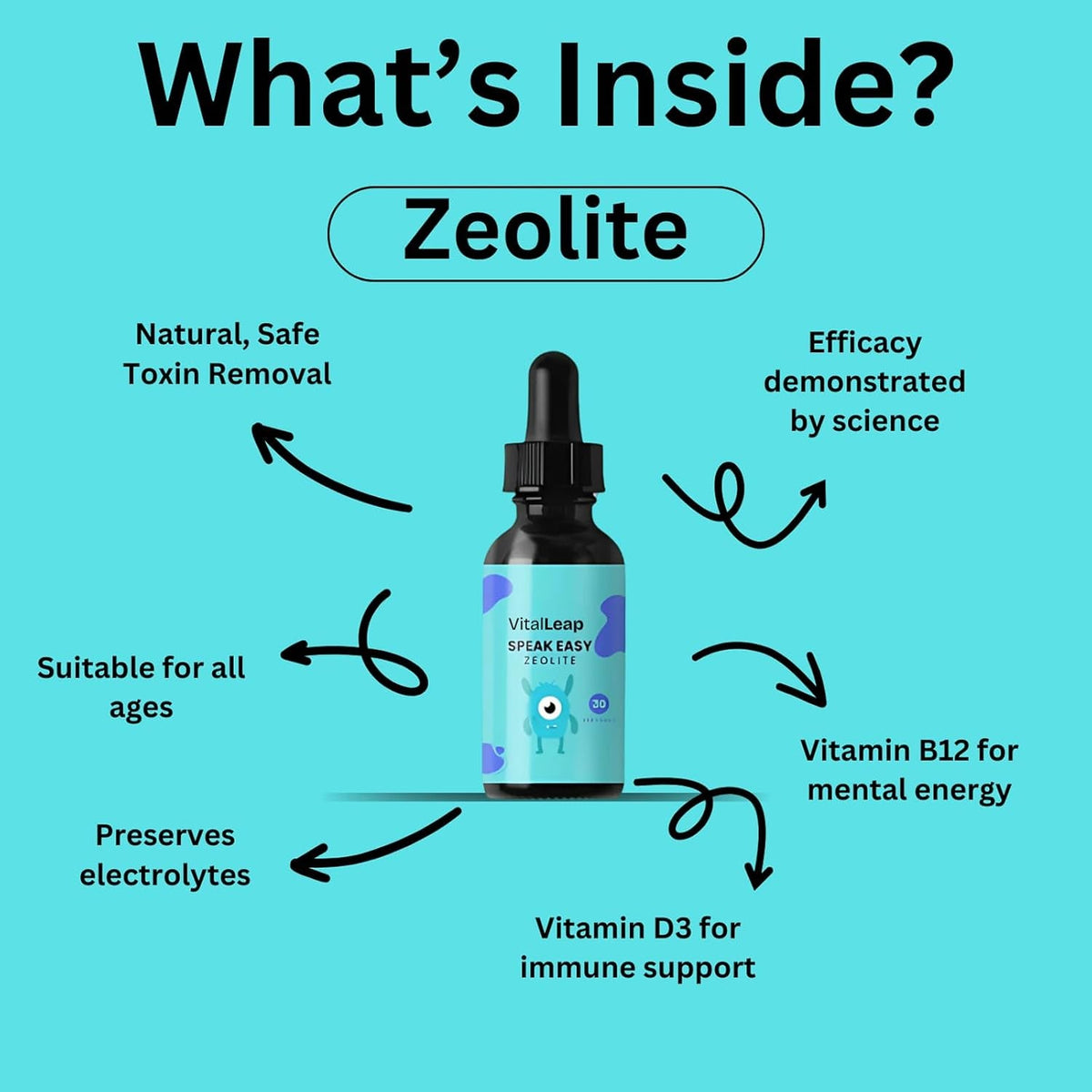 Vitalleap Speak Easy Zeolite Drops for Kids, Liquid Nutritional Formula with Zeolite, Methyl B12 & Vitamin D3, Daily Wellness Support for Kids, Easy Liquid Dropper, Ages 3+, 30 Servings(1Pc)
