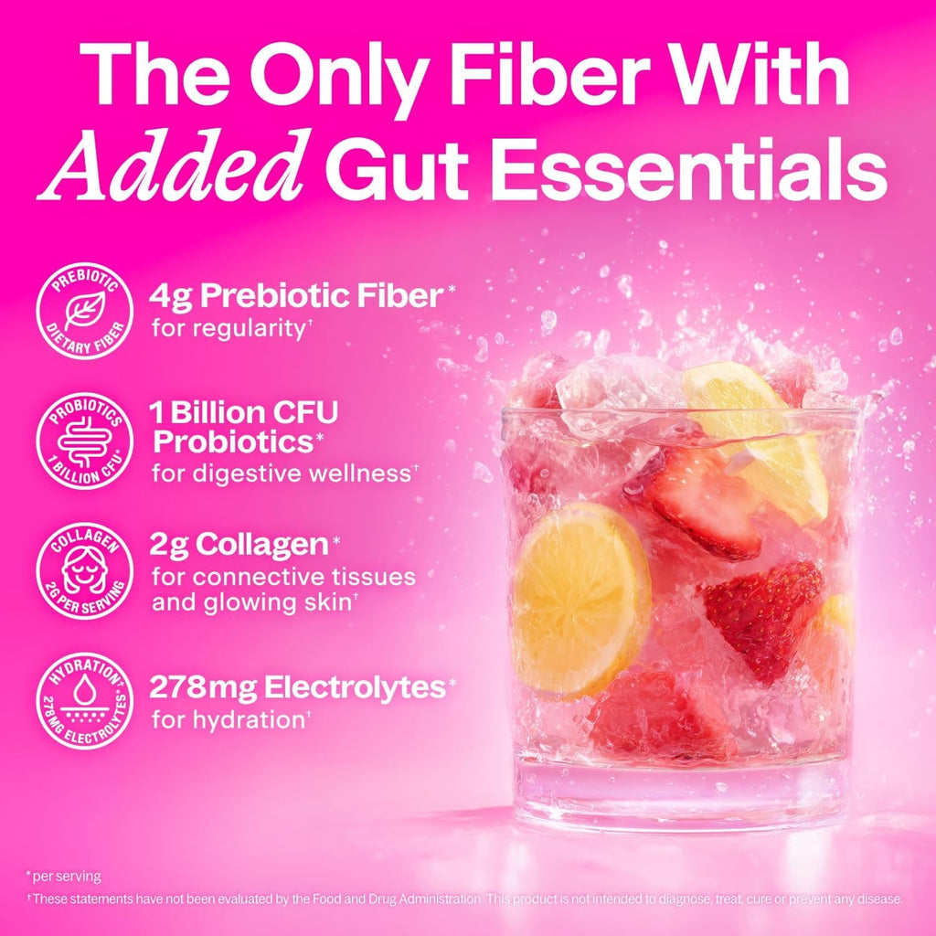 Belli Welli Daily Fiber Supplement Packets with Collagen, Probiotics & Electrolytes | Single Serve Packets for Gut Health, Digestion & Debloating | Variety | 10 Count