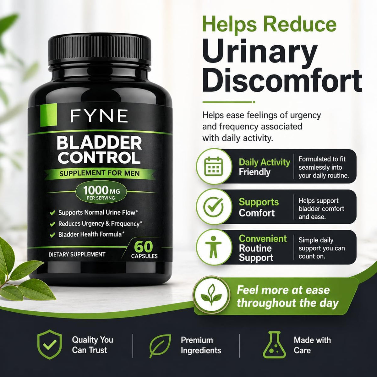 FYNE Bladder Control Support - 1000 Mg per Serving, for Daily Comfort and Support of Urinary Tract Health, 60 Capsules