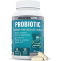 Balance ONE Time Release Probiotic – 15 Billion CFU – 12 Strains Including L. Plantarum – 15X More Survival than Capsules – Bloating & Gas Relief – Gut & Digestive Health for Women & Men – 60 Tablets