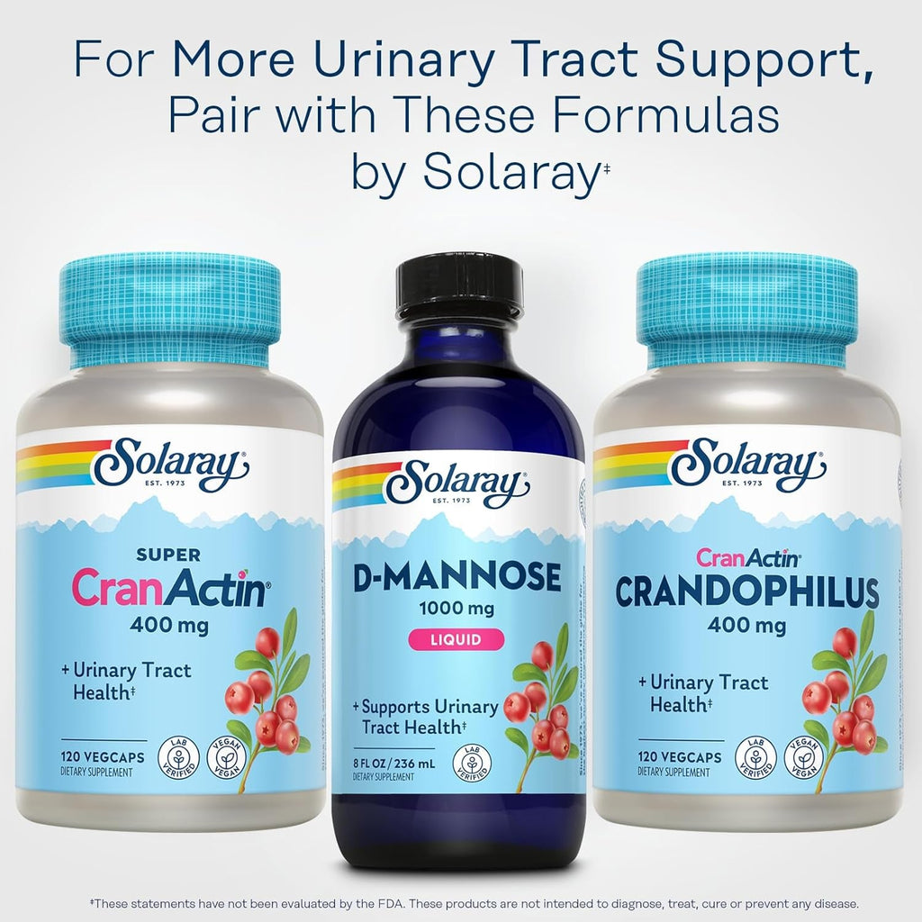 SOLARAY D-Mannose 1000 Mg Liquid Formula with Cranactin Cranberry Extract - D Mannose Cranberry Supplement for Women & Men, Urinary Tract & Bladder Health Support with Vitamin C - 8 Fl Oz