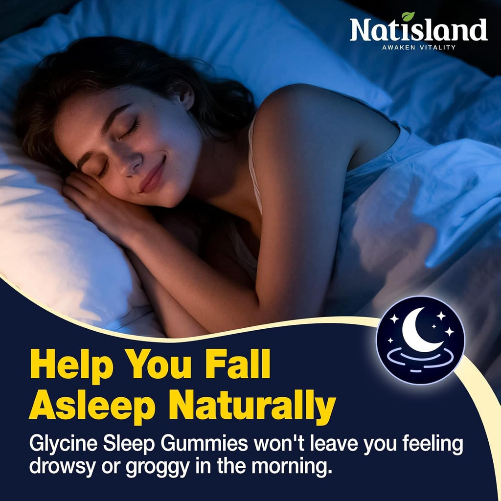 Glycine Gummies for Sleep, Glycine 3G Supplements with NAC, Magnesium Glycinate, L-Theanine, GABA, L Tryptophan, B6 for Relax, Nerve & Brain, Melatonin Free, Sugar Free, Vegan, Blueberry Flavor, 60 Ct