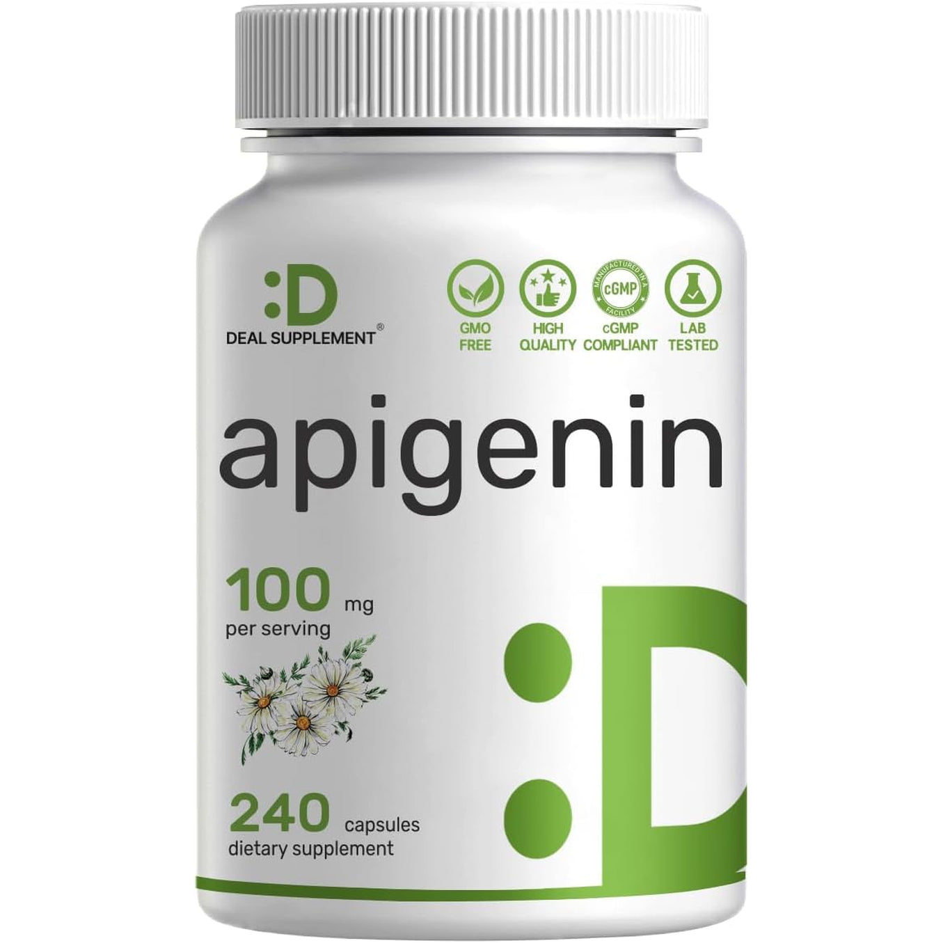 Apigenin, 100Mg per Serving, 240 Capsules – Raw Plant Extract from Chamomile Flower – Active Bioflavonoids & Antioxidants – Sleep & Relaxation Supplement – Non-Gmo
