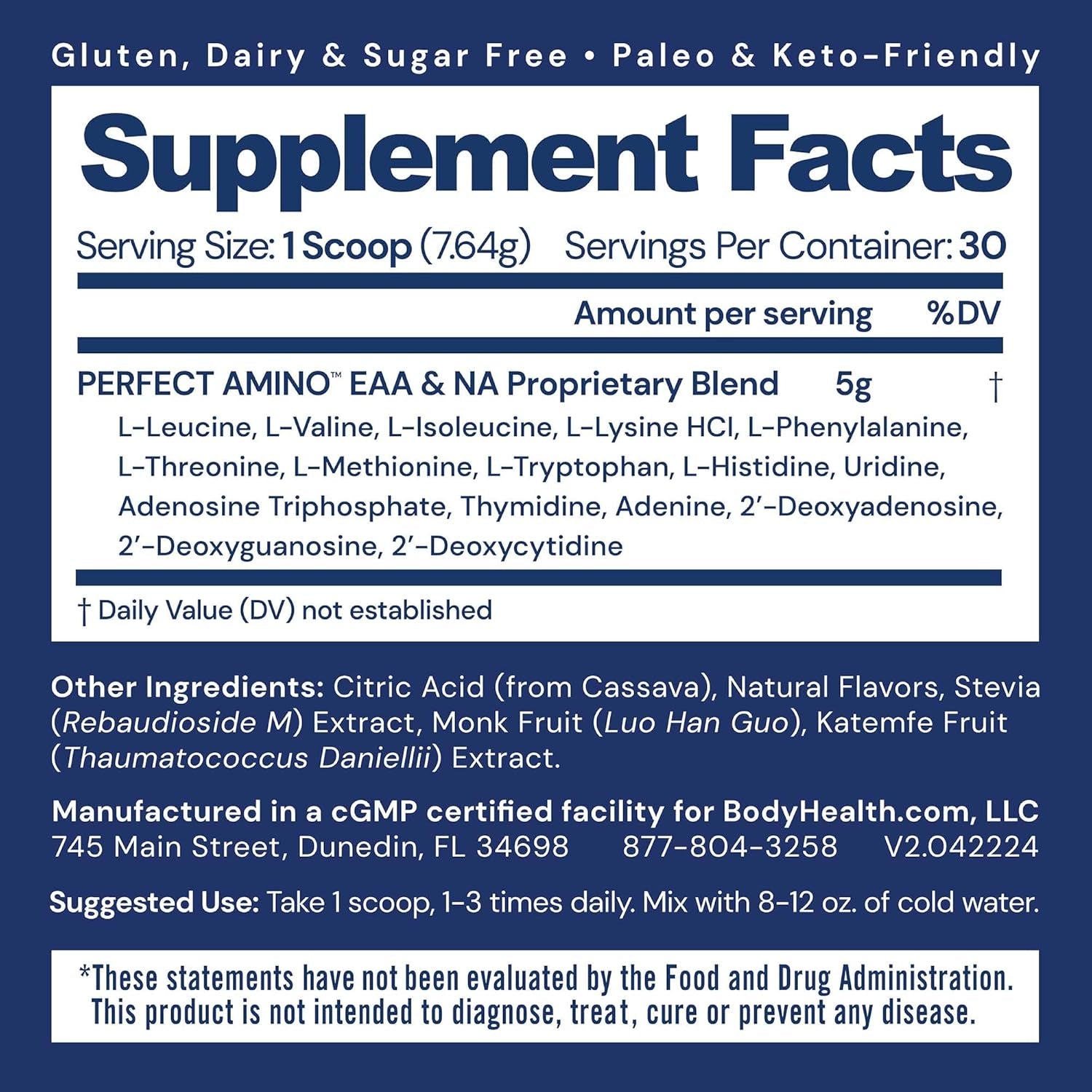 Bodyhealth Perfectamino Powder - BCAA and EAA Powder for Pre and Post Workout - Amino Acid Energy Drink for Men and Women to Support Lean Muscle and Recovery - Lemon Lime - 30 Servings