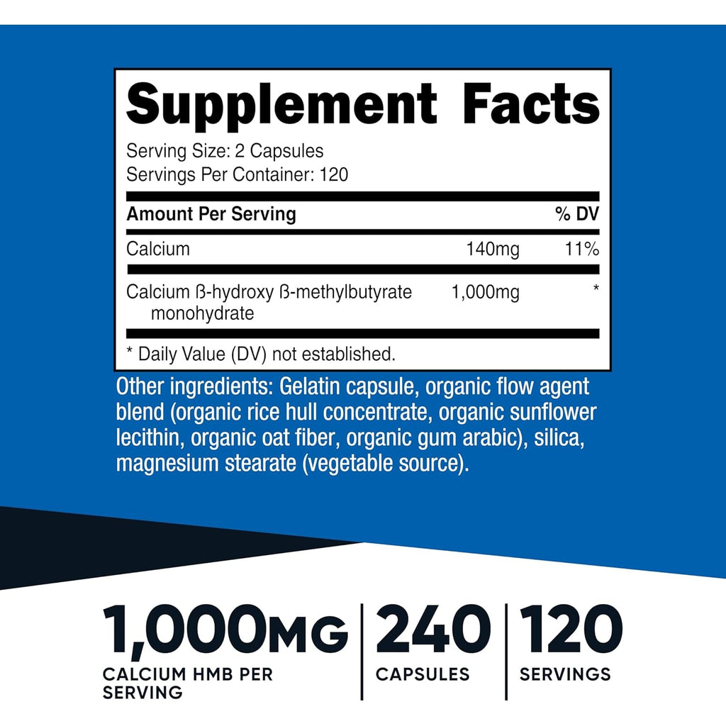 Nutricost HMB (Beta-Hydroxy Beta-Methylbutyrate) 1000Mg (240 Capsules) - 500Mg per Capsule, 120 Servings - Gluten Free and Non-Gmo