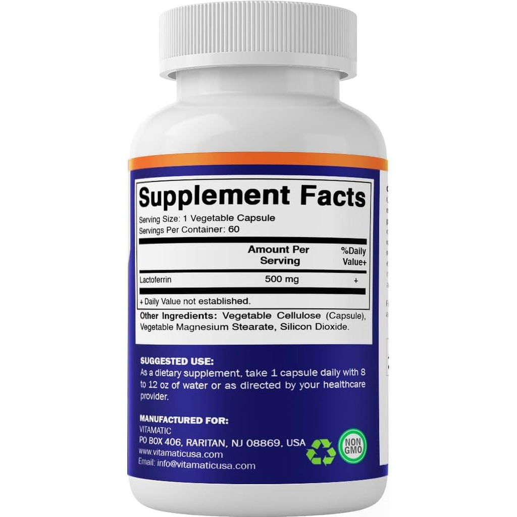 Vitamatic Lactoferrin 500Mg – 60 Vegetable Capsules Promotes Healthy Immune Function