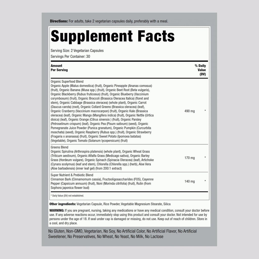 Piping Rock Fruits and Veggies Supplement | 60 Capsules | Superfood Fruit and Vegetables Vitamins | with Prebiotic Blend | Vegetarian Formula | Non-Gmo, Gluten Free
