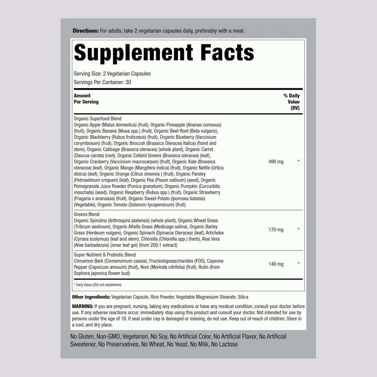 Piping Rock Fruits and Veggies Supplement | 60 Capsules | Superfood Fruit and Vegetables Vitamins | with Prebiotic Blend | Vegetarian Formula | Non-Gmo, Gluten Free