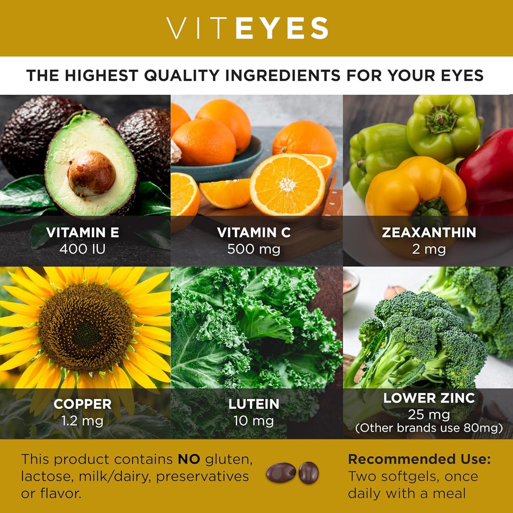 Viteyes AREDS 2 Classic Macular Health Formula Softgels, Eye Health Vitamin to Support Macular Health, Lower Zinc, Eye Vitamins, Macular Vitamins, Beta-Carotene Free, 180 Softgels