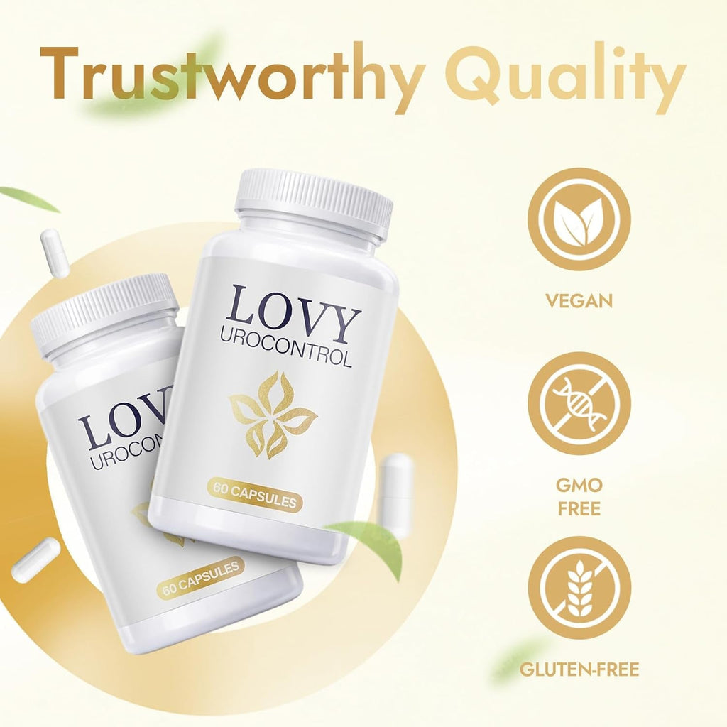 Lovy Urocontrol Capsules – Lovy Bladder Control Supplement with Magnesium, Cranberry & Pumpkin Seed, Herbal Blend for Men & Women, Non-Gmo & Gluten Free – 60 Capsules
