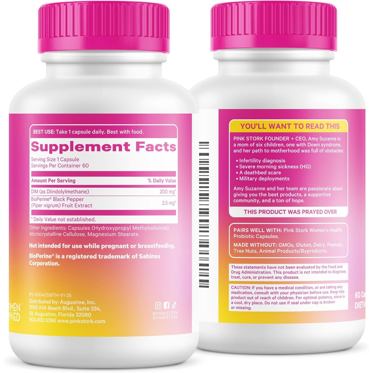 Pink Stork DIM Supplement for Women - Estrogen and Hormone Balance for Menopause, Perimenopause & PMS - DIM 200 Mg plus Bioperine for Mood Support - 60 Day Supply