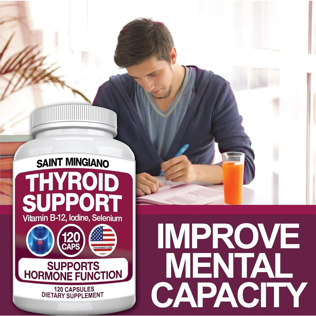 Thyroid Support Supplement with Iodine |120 Capsules to Help Body Mass & Improve Energy, Cardiovascular, Energy & Focus Formula | 14 Natural Vitamins
