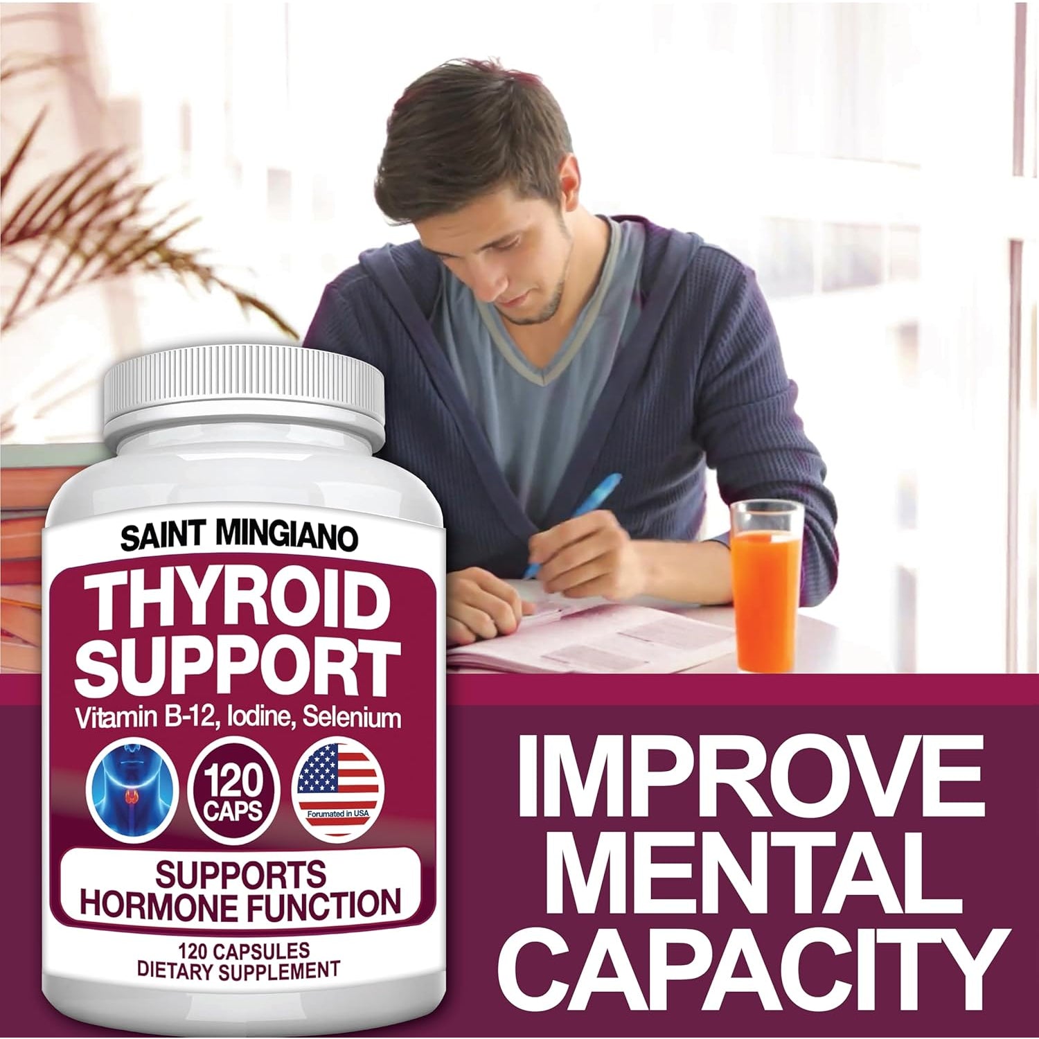 Thyroid Support Supplement with Iodine |120 Capsules to Help Body Mass & Improve Energy, Cardiovascular, Energy & Focus Formula | 14 Natural Vitamins