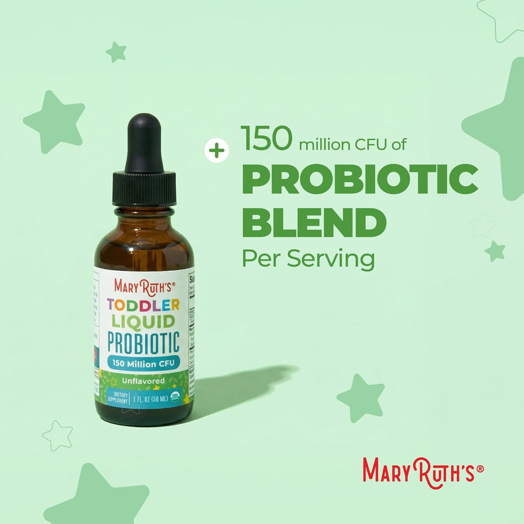 Maryruth'S Organic Toddler Probiotic Liquid Drops | Kids Probiotics for Ages 1-3 | 5 Probiotic Strains | 150 Million CFU per Serving | USDA Organic | Sugar Free | Vegan | Gluten Free | 1 Fl O