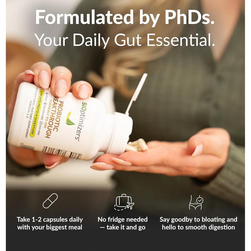 Bioptimizers Probiotic Breakthrough – Lactobacillus Plantarum OM Probiotics & Prebiotics Health Supplement for Gut, Digestive & Immune Support Probiotics for Women Men Elderly– 30 Vegan Capsules