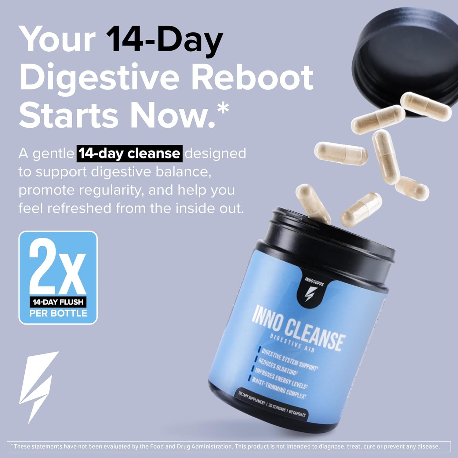 Innosupps Inno Cleanse 14 Day Colon & Detox Flush, Waist Trimming Complex, Gut Cleanse, Digestive System Support, Stool Softener & Reduced Bloating & Occasional Constipation Relief