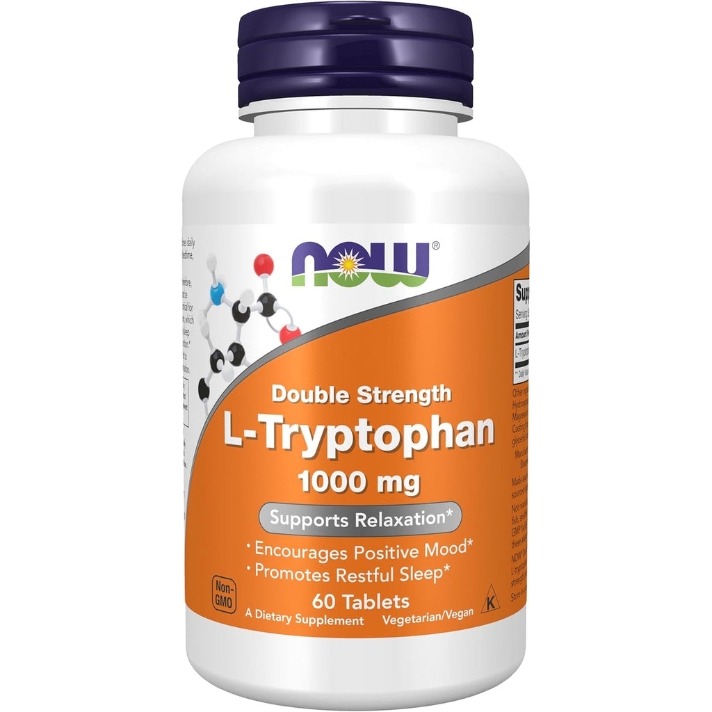 NOW Foods Supplements, L-Tryptophan 1,000 Mg, Double Strength, Encourages Positive Mood*, Supports Relaxation*, 60 Tablets